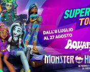 locandina del super! tour all'Aquafan di Riccione con immagini delle Monster High